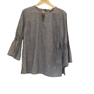 MICHAEL Kors Linen/Cotton Blouse With Gold Detail.